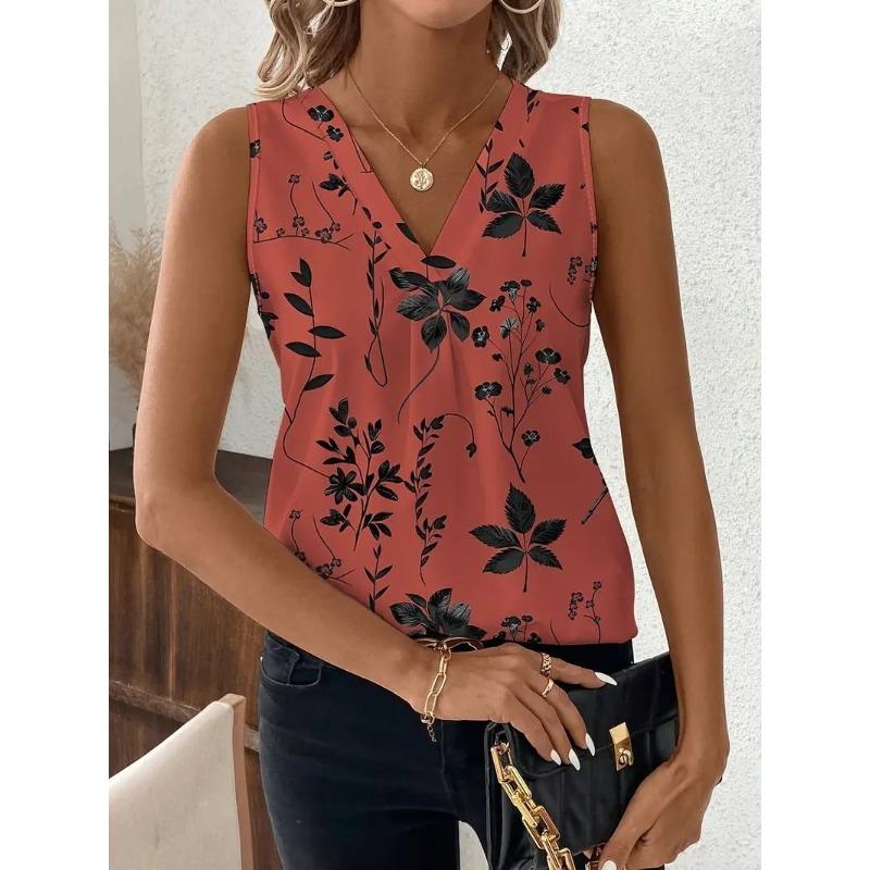Summer Women's Camisole Vest Casual Round Neck Pullover Digital Print Tops Camisole