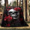 1pc Skull Roses Design Outdoor Blanket - Lightweight Flannel Throw For Travel, Camping, Gifts For Family Or Friends yy251114188