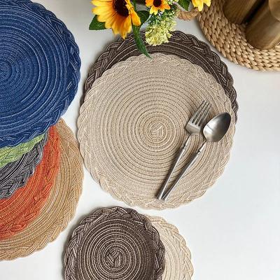 4PCS Round Braided Placemats Washable Non-Slip Place Mats for Dining Tables Woven Heat Resistant Table Mats for Parties Wedding Thermal Insulation Mat