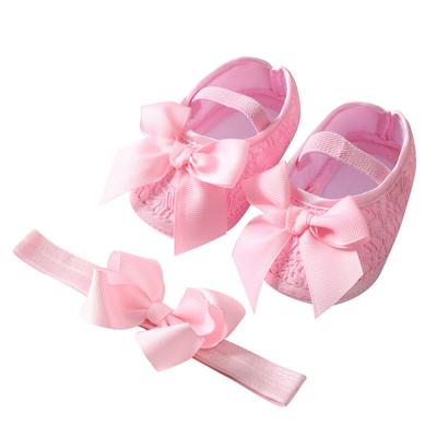 Baby Girl Satin Cloth Bowknot Princess Shoes Toddler Soft Sole Walking Shoes Headband Set