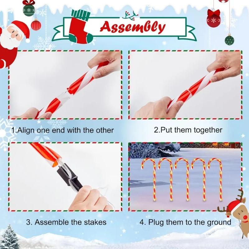 Outdoor Christmas Pathway Lights Candy Cane with Stakes for Yard Lawn Garden Decorations Holiday New Year Festival Decor