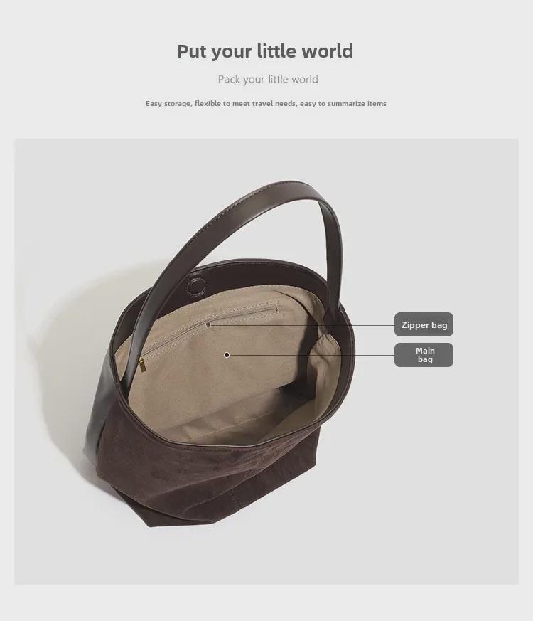 2024 Autumn/Winter High-End Matte Leather Women's Large Capacity Bucket Tote Bag - Versatile for Commuting
