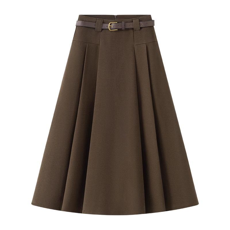 

2026 Spring Fashion: Women s A-Line High-Waisted Woolen Skirt with Wide Hem and Pleats 30/2XL (126-135 lbs) кофейный