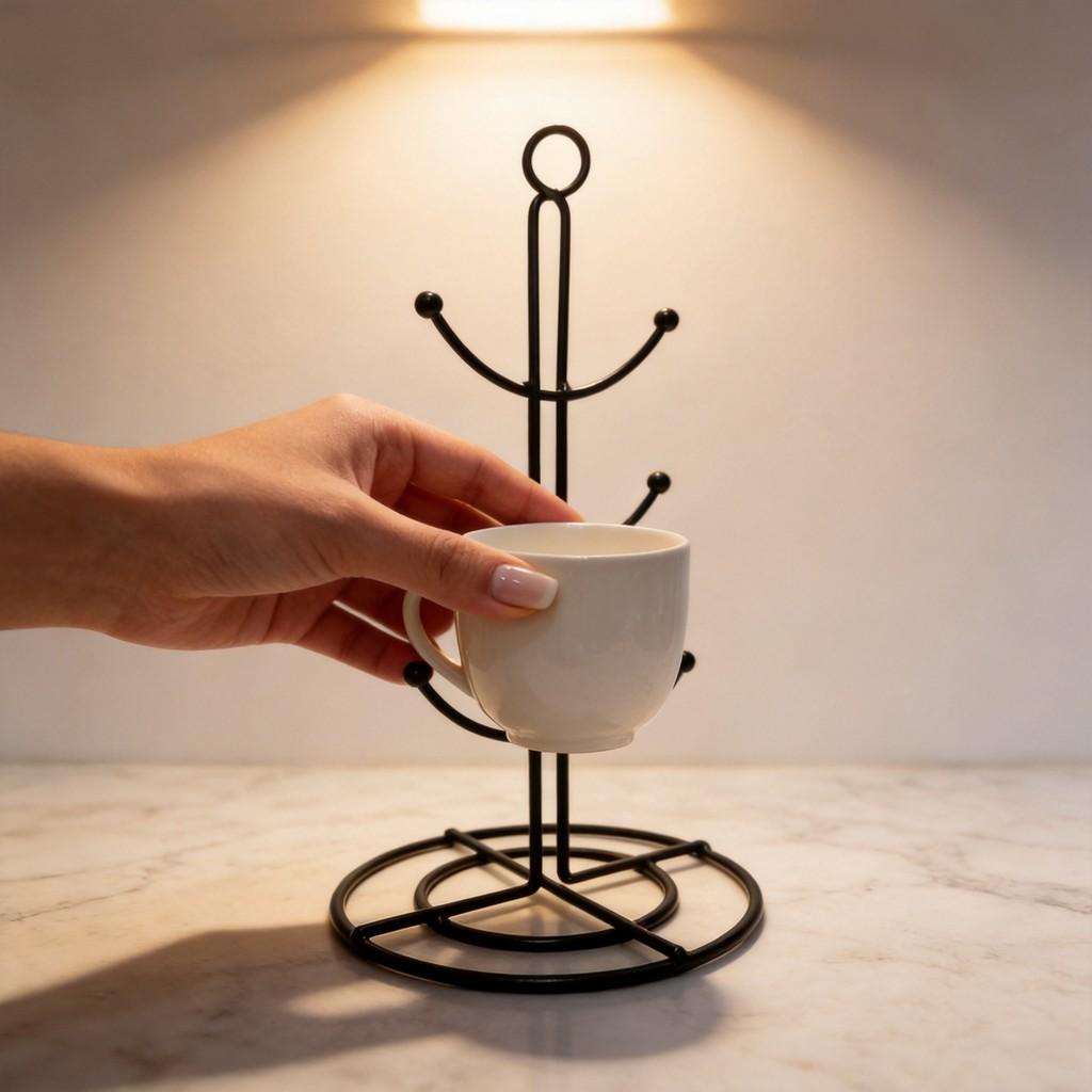 Nordic Style Iron Cup Rack With Drip Tray For Kitchen Storage And Organization