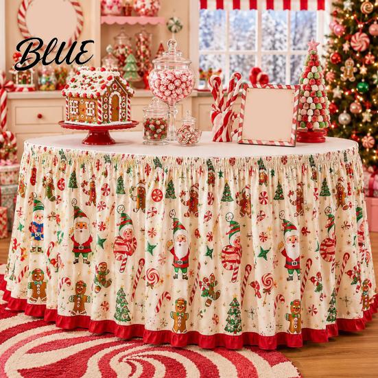 Elastic Edge Table Skirt Christmas Skirt Santa Claus Elk Prints Edge Dining Decor Xmas Party Decorations Elf Tree Festive for Home Holiday
