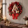 Artificial Holiday Wall Decor with Red Berries 2D Flat Wooden Nativity Christmas Wreath Little Jesus Holly Family Front Indoor Outdoor Mantel