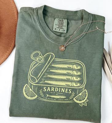 Vintage Sardinendose T-Shirt, Retro Meeresfrüchte Liebhaber Tee