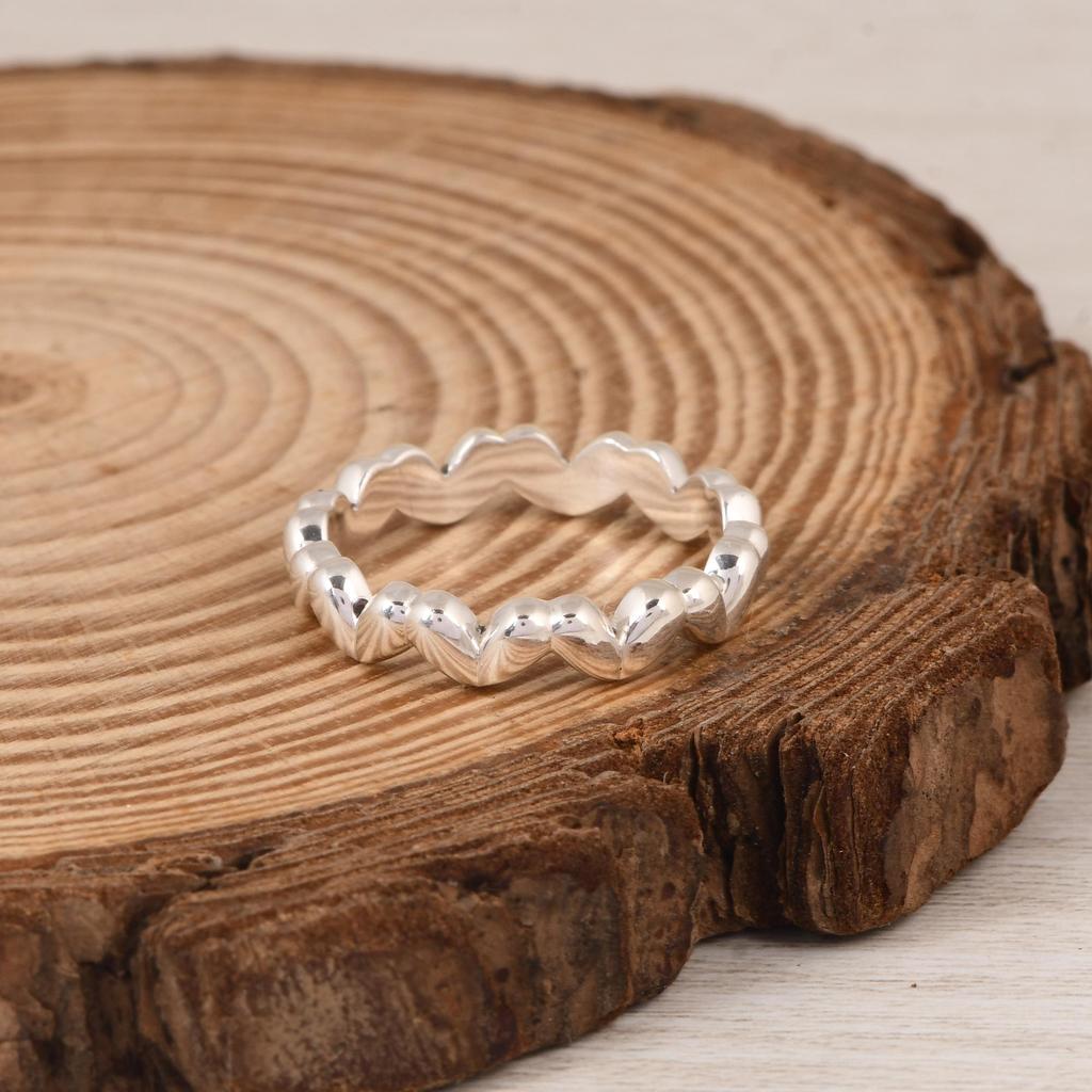 Dainty Heart Band Ring, 925 Silver Love Ring, Minimal Wedding or Promise Band, Everyday Stackable Ring.