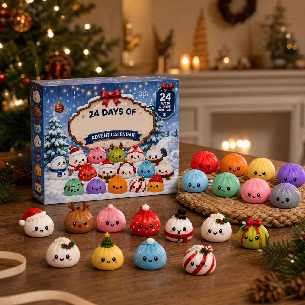 Weihnachts-3D-Adventskalender mit gedämpften Brötchen-förmigen Spielzeugen für Feiertagsspaß
