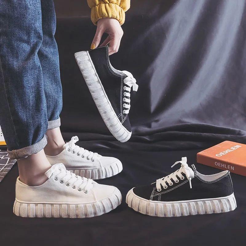Flat Canvas Shoes for Women Lace Up Whit Summer Woman Footwear Deals Original High Quality Korean on Sale Aesthetic New in Cheap