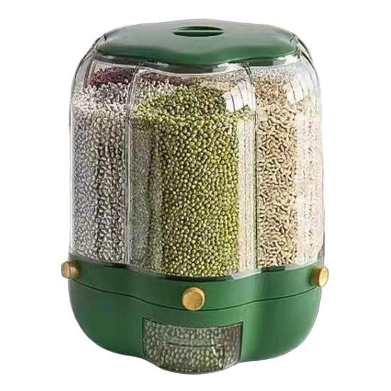 Rotating Grain Storage Bin Large Capacity 6 Grids Design Moisture-Proof Transparent Rice Container Cereal Dispenser Bucket