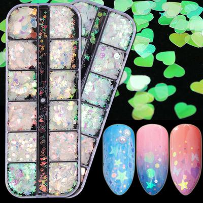 1 fodral AB Nail Glitter Paljetter Blandad Form Paillett Holografiska Flake Skivdekorationstips