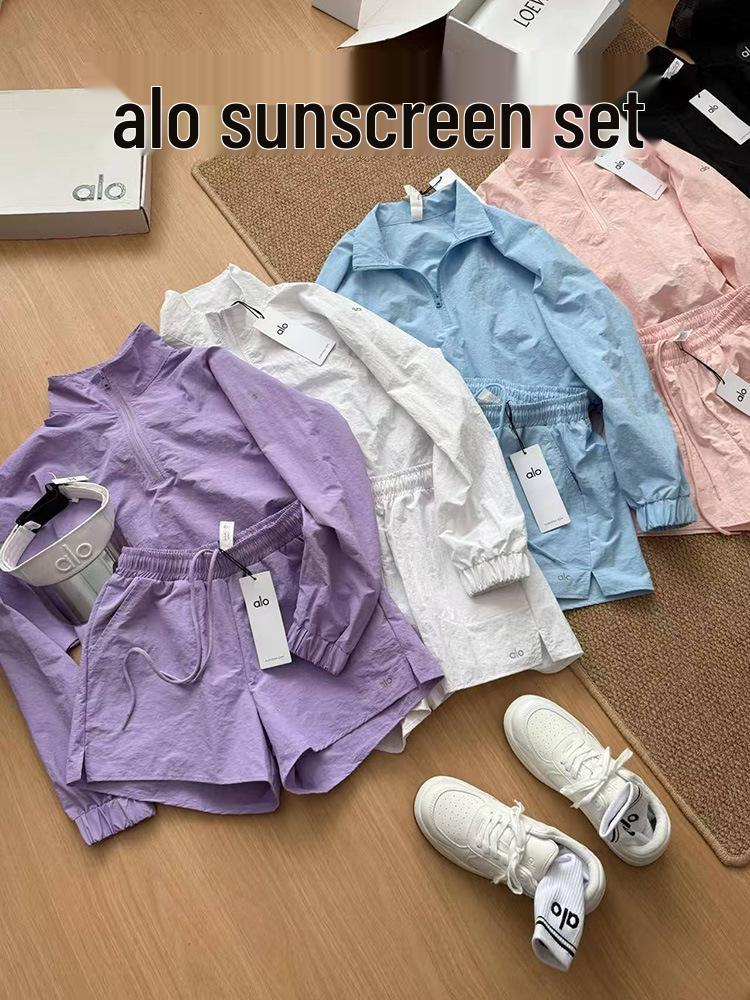 

Alo Summer Women s High-Waisted UV Protection Set: Loose Fit, Stand-up Collar, Long Sleeve. Large