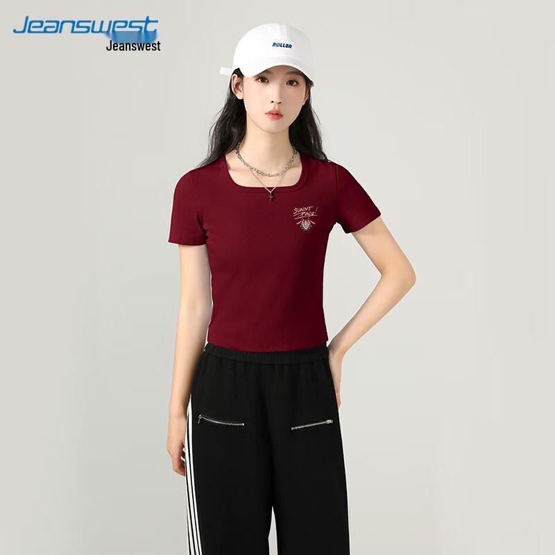 Jeanswest Women s 2025 Spring Cropped Square-Neck T-Shirt L