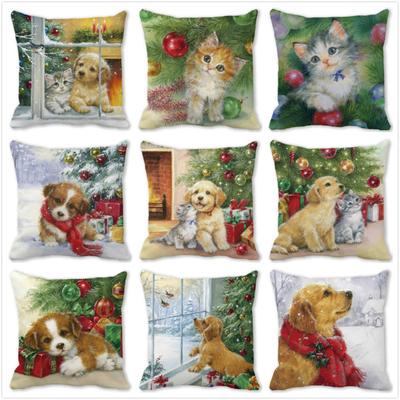 Taie d'oreiller de noël chat et chien, décoration de nouvel an, coussin, décoration de la maison, 45x45cm