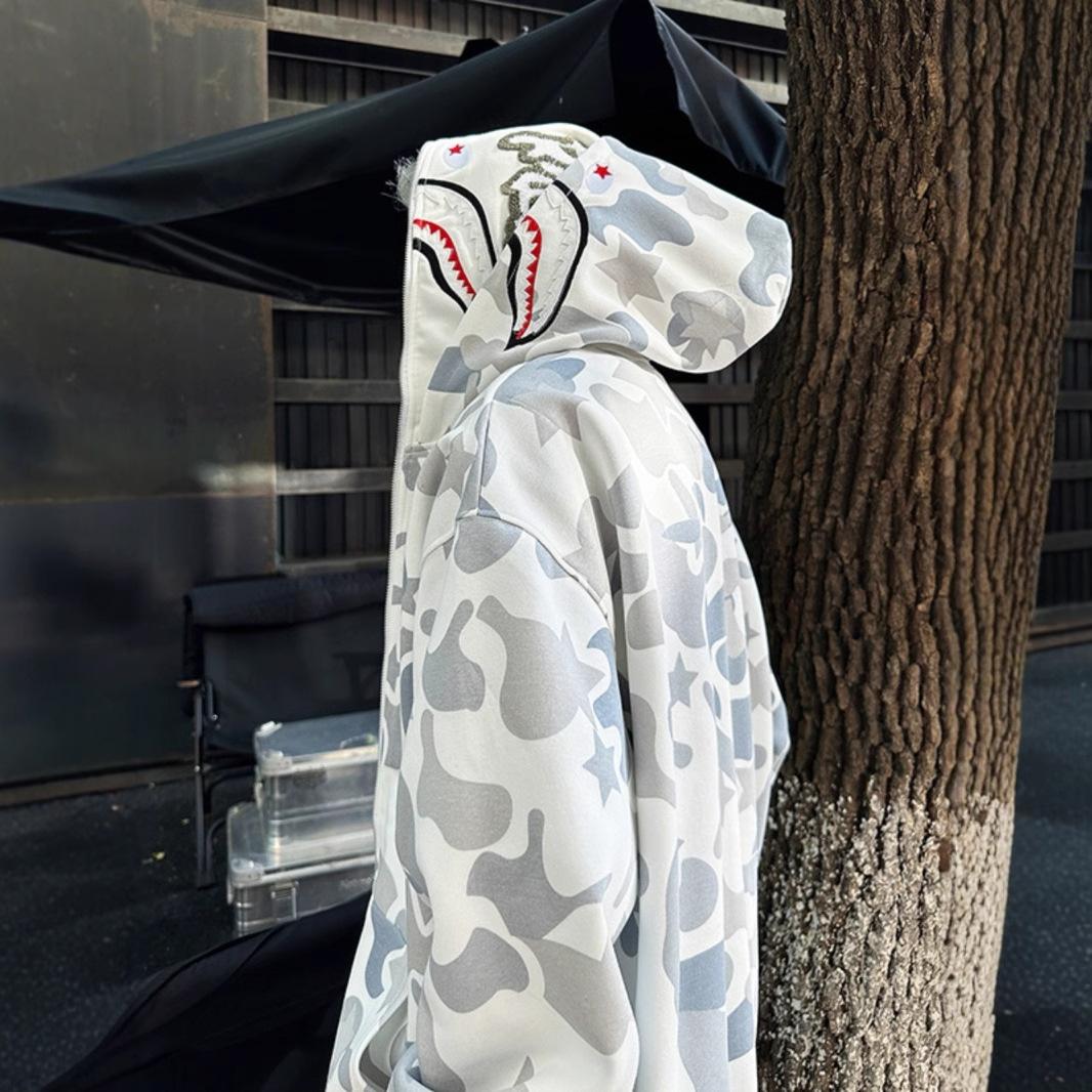 Kenzo Men's Off-White American Retro Double Hat Camouflage Hooded Sweater And Wo's Spring Zipper Cardigan Jacket Cm