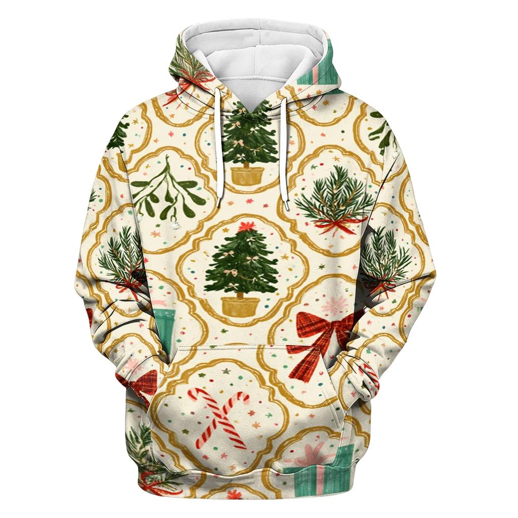Men's Long Sleeve Christmas Print Pullover Hoodie for Holiday Party and Everyday Wear