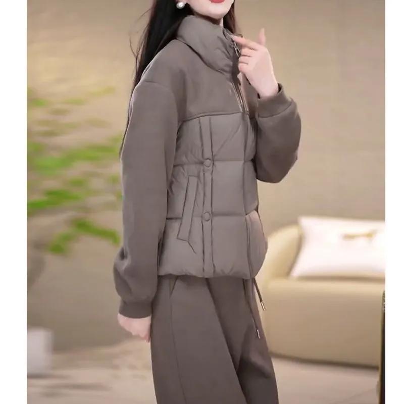 Cotton Suit, Thickened Warm Jacket, Women's Plus Velvet Straight-leg Pants, Two-piece Suit, Women's Winter Fashion Wear