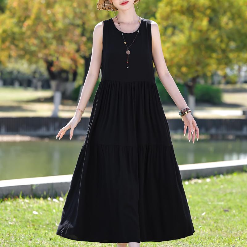 Elegantní dámské letní šaty nadměrné velikosti, ležérní volné dlouhé šaty bez rukávů, dámské vintage oblečení