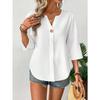 Summer New V-neck Three-quarter Sleeve Loose-fitting Shirt for Women - Solid-colored Striped Casual Business Blouse