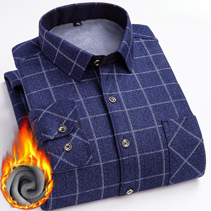 Men's Winter Sherpa Lined Flannel Shirt Jackets Long Sleeve Button Down Fleece Dress Shirts for Men Casual Warm Comfortable Thermal Shirt With Pockets