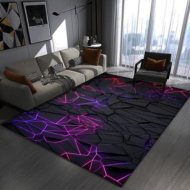 Neon Geometrisch Gaming Vloerkleed Antislip Vlekbestendig Wasbaar Zacht Vloerkleed voor Woonkamer Slaapkamer Huisdecoratie 60x90cm 24x36inch