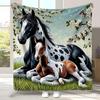Beautiful Horse Painting Throw Blanket for Living Room Decor Spring Floral Style Farmhouse Equine Art Gift Cushion
