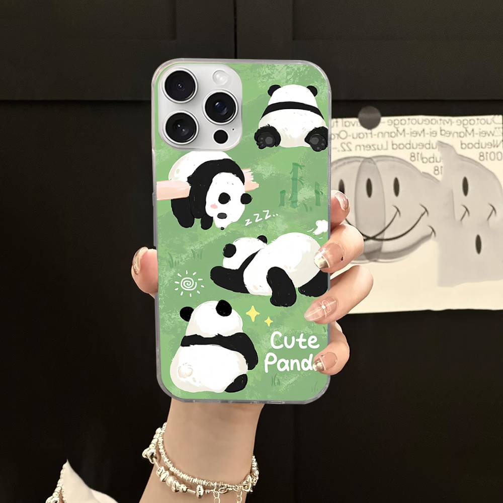 Anime Panda Water Ripple Phone Case For iPhone 17 16 11 12 13 14 15 Pro Max Plus Back Cover
