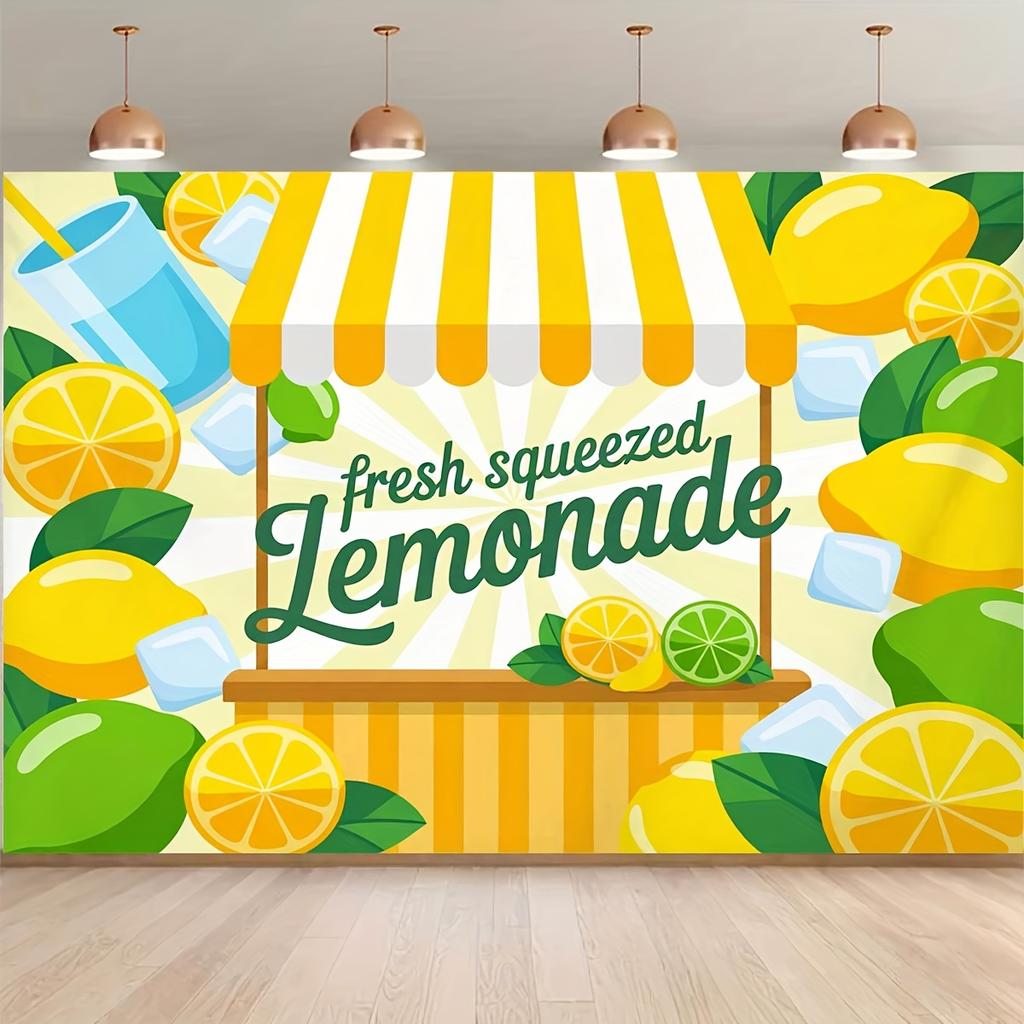 2D Plane 1 Piece of Cute Freshly Squeezed Lemonade-themed Background Fabric Party Decoration Banner Birthday
