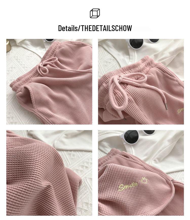 Summer 2023 Women's High-Waist Waffle Shorts - Korean Style Loose Fit, Wide Leg, Ideal for Home & Outdoor Wear