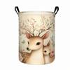 1pc Deer Print Laundry Basket Collapsible Round Storage Bin with Sturdy Handle - Cute Fawn & Deer Organizer Suitable for Clothes, Towels,, Bathroom, R