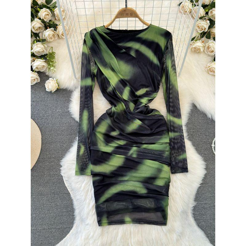 Fashion Fashion Long Sleeve Blooming Print Dress Mesh