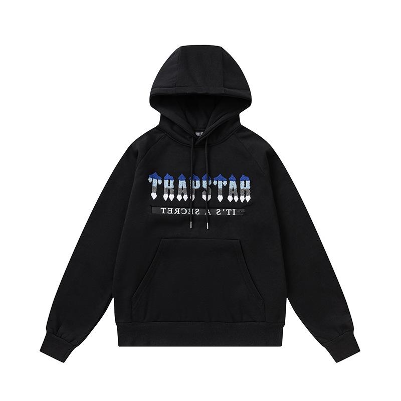 Trapstar towel embroidered letters fleece-lined zipper jacket, hooded sweatshirt pants, couple set