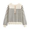Classic Stripes Henry Collar Knitwear Scandinavian Stylish Retro Button Long Sleeves Loose and Idle Pullover Sweater