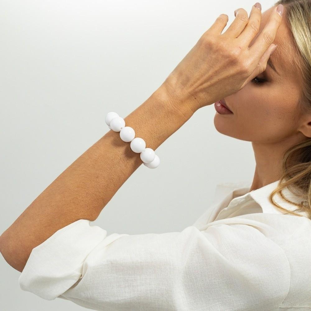 Pulseira Colorida de Contas Grandes Moda Pulseira de Contas Plásticas Elásticas Pulseiras Empilháveis Redondas Feitas à Mão