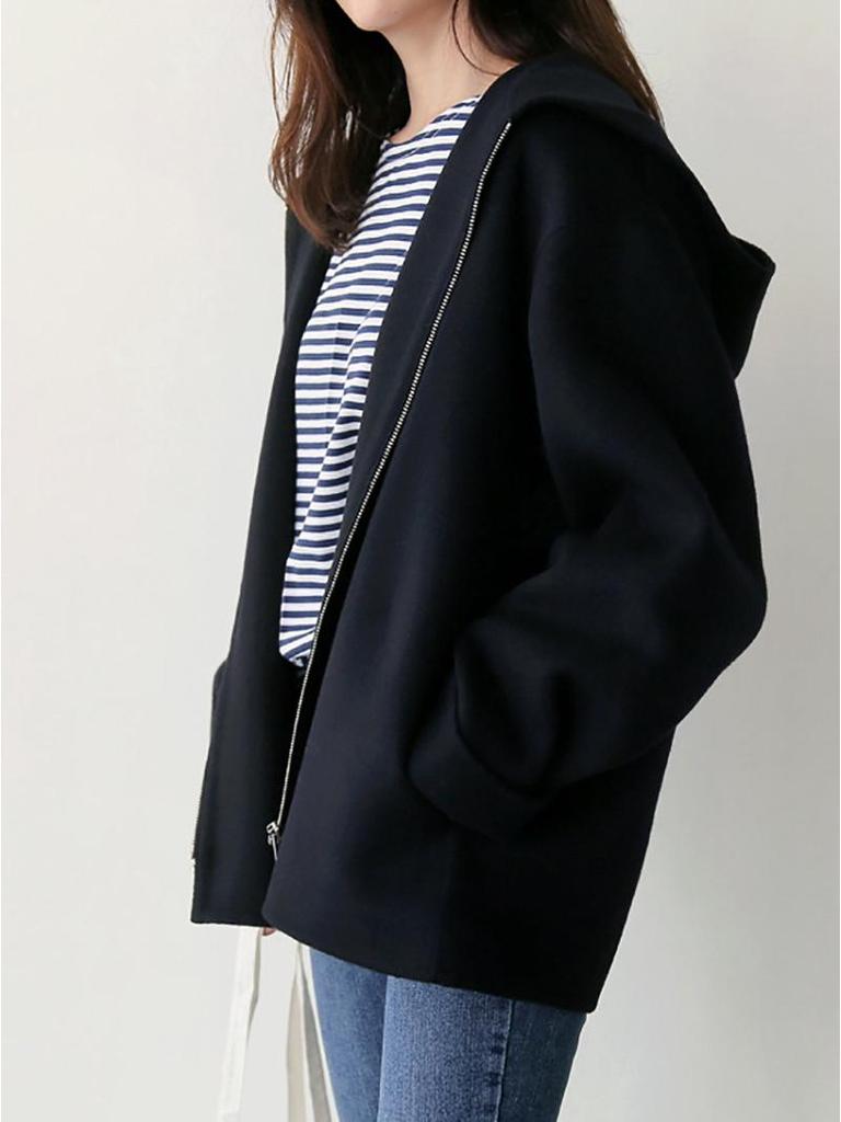 Women's Short Loose Fit Hooded Wool Coat - Korean Style, Solid Color, Petite, Casual, Autumn/Winter. In Stock, Ships Same Day.