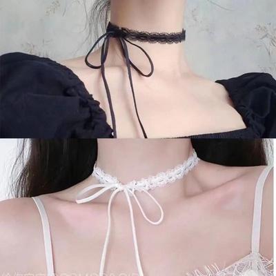 Korean Black Lace Strap Choker Dark Bow Collarbone Necklace Sexy Long Neck Strap Versatile Collar