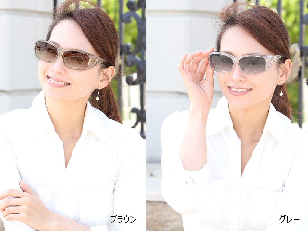 Polarized lenses, clear vision, UV protection, blue light cut, pollen protection, unisex [Half-color polarized eye care overglasses] Made in Japan