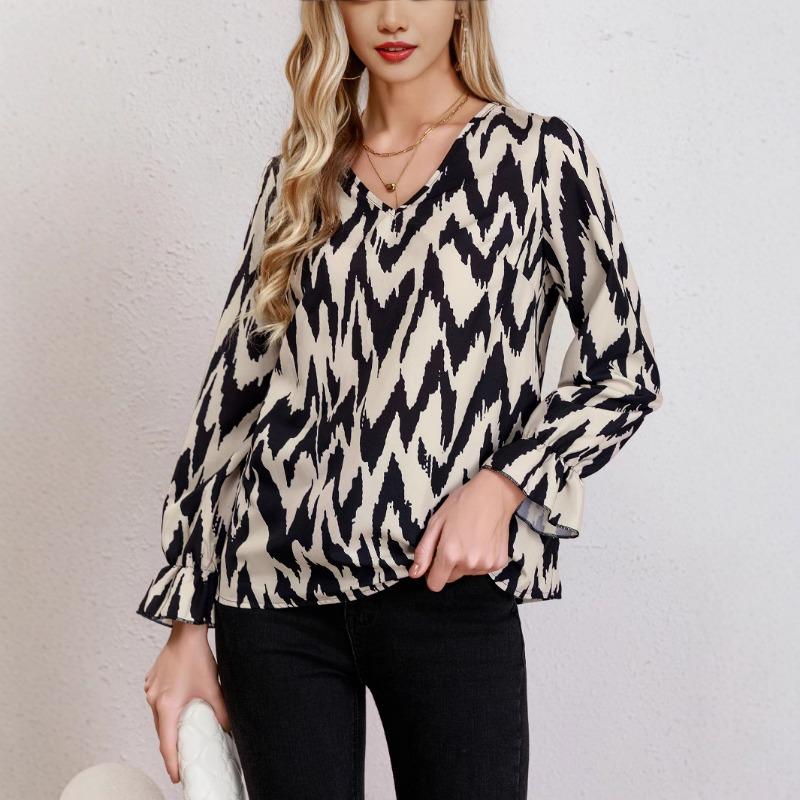 Damen Neuer Herbststil Lässig All Match Locker Druck Lazy Wind Langarm Oberteil