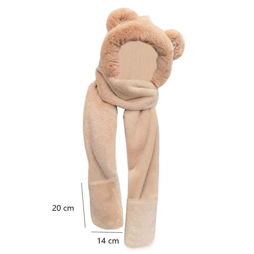 Cute Cartoon Bears Ears Plush Hat Warm Soft Hat Scarf Gloves Set Windproof Ear Protection Cap Women