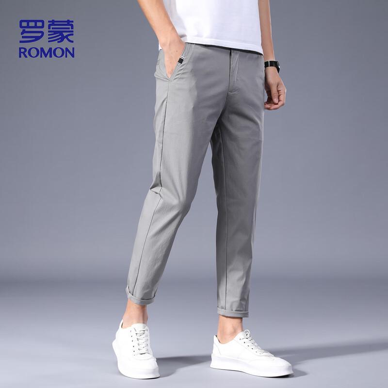 

ROMON Men s Ice Silk Casual Business Slim Fit Cropped Pants ZH560 32