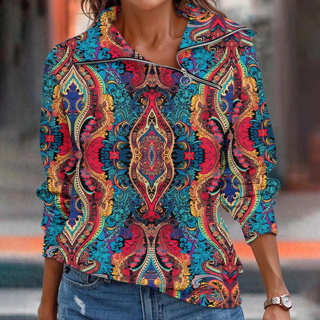 Kobiety T-shirt Luźny Pulower Bluzki Sportowe Casual Dekolt V Długi Rękaw Nadrukowana Bluzka