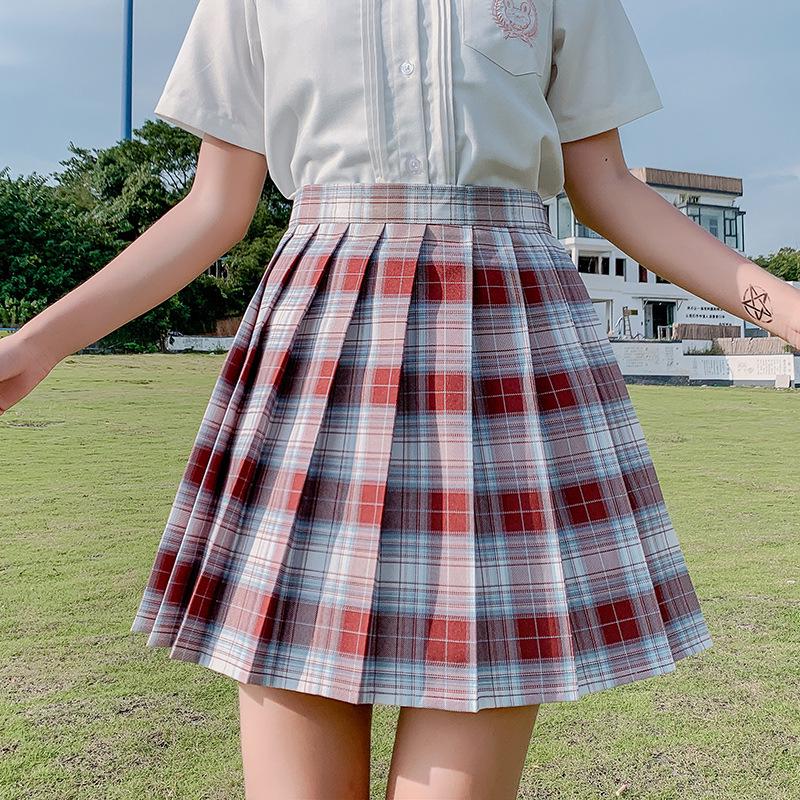 Gentle JK Plaid Pleated Skirt - High Waist Japanese School Uniform for Women