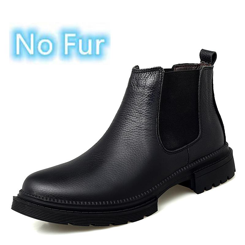 Fashion Genuine Leather Mens Chelsea Boots Slip On Male Casual Footwear All-match High Quality Ankle Boots Vintage Style Business Botas
