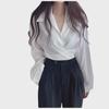 Korean Chic Retro Design Lace-Up Waist-Slimming Short Shirt