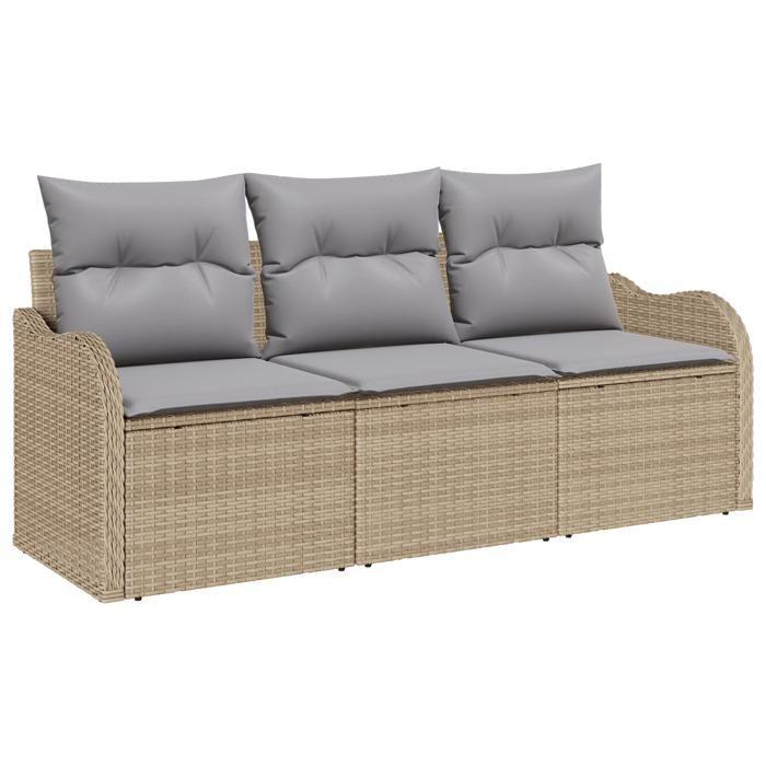 VidaXL Ensemble de canapé de jardin 3 pièces avec coussins beige en poly rattan 3345560