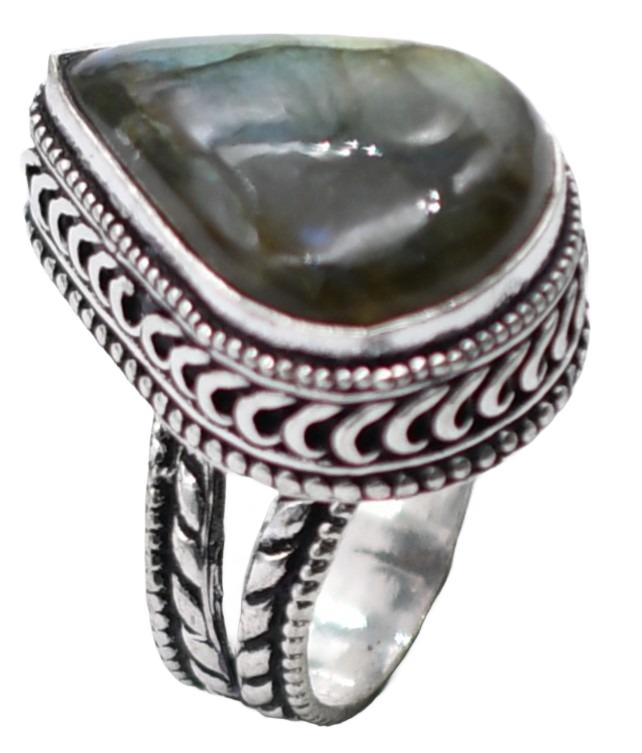Labradorite Natural Gemstone Antique Silver Plated Ring US Size-7 A 324