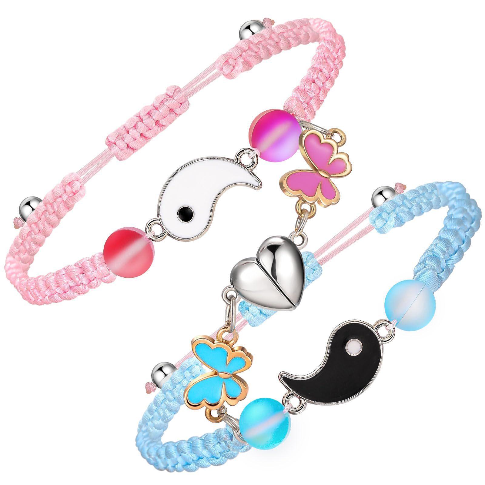 

Couple bracelet synthetic glitter stone flat tie colored jade thread woven unlimited love magnetic bow bracelet set