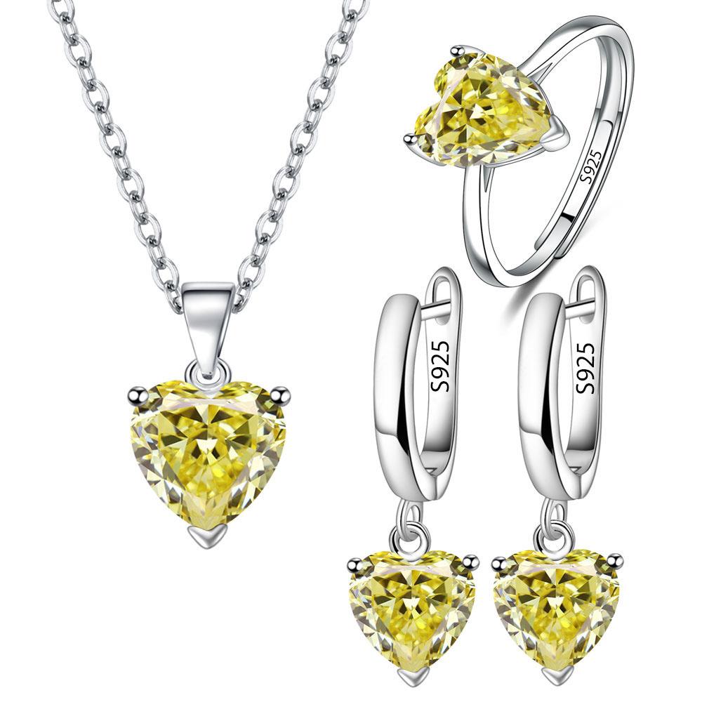 925 Silver Jewelry Sets For Women Heart Zircon Ring Earrings Necklace Wedding Bridal Elegant Christmas