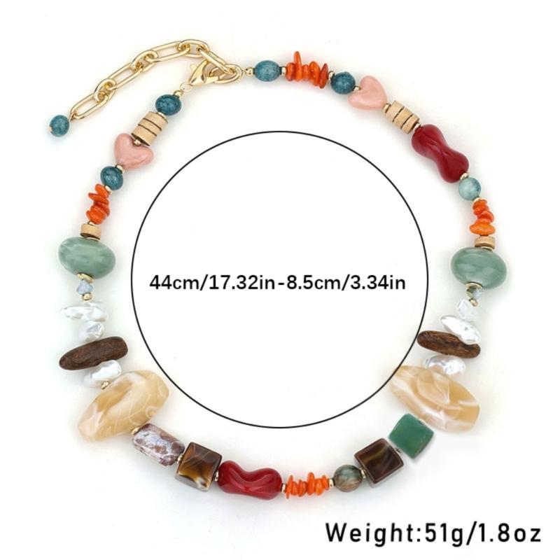 Stylish Faux Stone Beaded Necklace Flexible Chain Length Vibrant Everyday Jewelry Complements Diverse Outfits